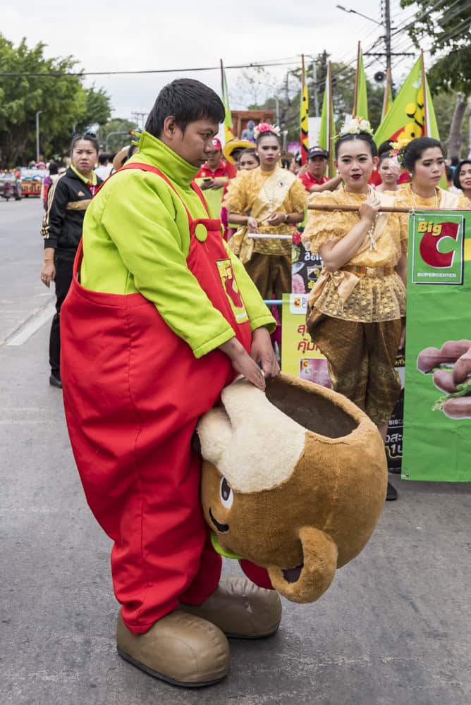 Person im Teddykostum der Firma Big C aus Thailand