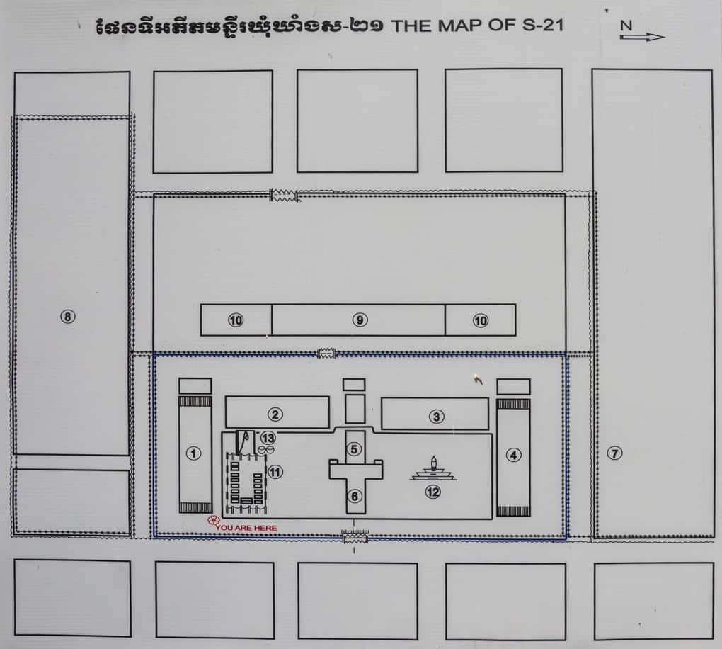 Lageplan des Gefängnis S-21 und des Tuol-Sleng-Genozidmuseums in Phnom Penh