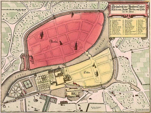 Historischer Plan der Lage der Städte Berlin und Coelln von 1888