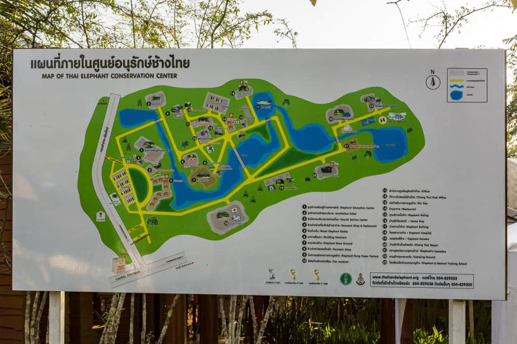 Lageplan der einzelnen Stationen im Elephant Conservation Center Lampang - Thailand