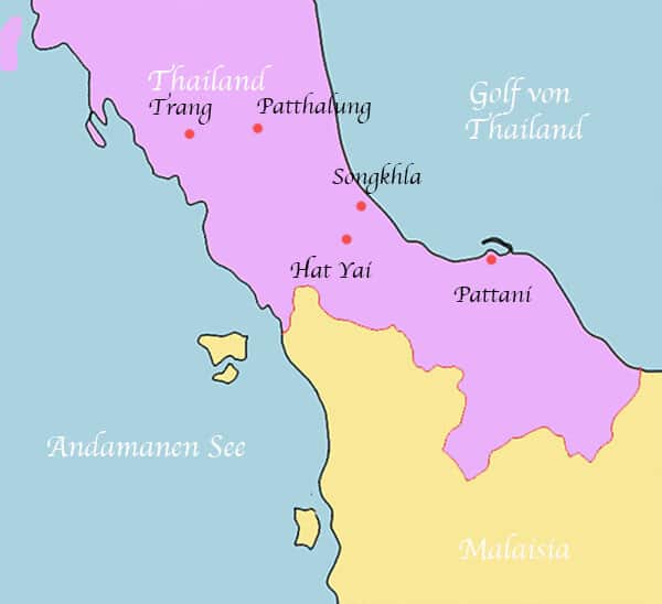 Heutige Lage Pattani und die Grenzregion - Die Geschichte Thailands Teil 6 - Langka Sukha bis Sultanat Pattani