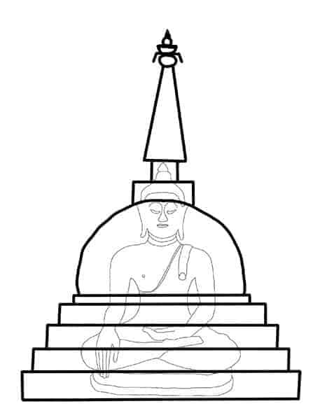 Die Stupa stellt den sitzenden Buddha dar